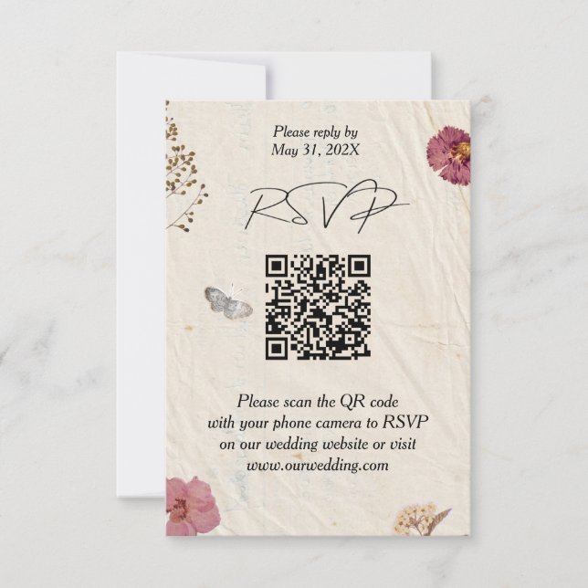 Shabby Chic Hochzeit Pressed Blume RSVP Karte (Vorderseite)