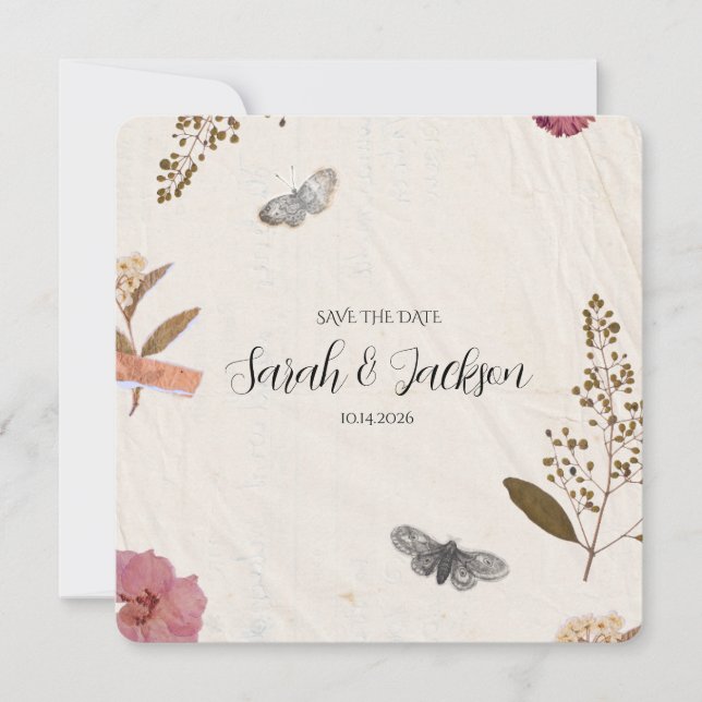Shabby Chic Hochzeit Pressed Blume Save The Date (Vorderseite)
