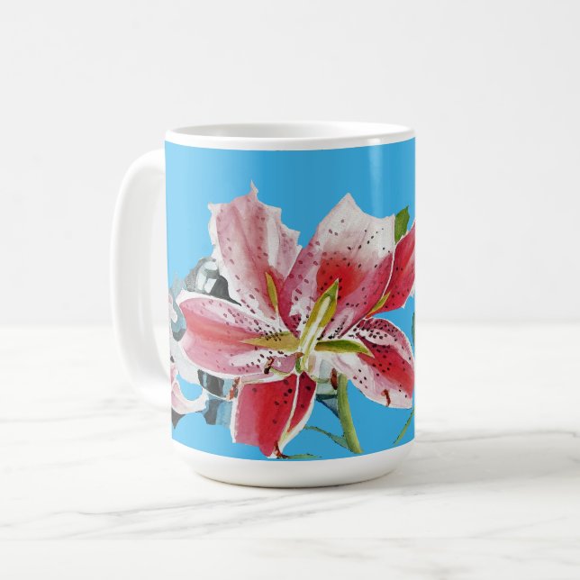 Shabby Chic Hübsch Blue Lily Blume Blumen Girls Ta Kaffeetasse (Vorderseite Links)