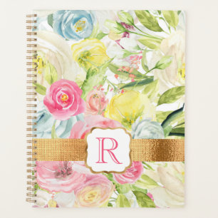 Shabby Chic Hübsch Pink Aquarellfarben Rose Monogr Planer