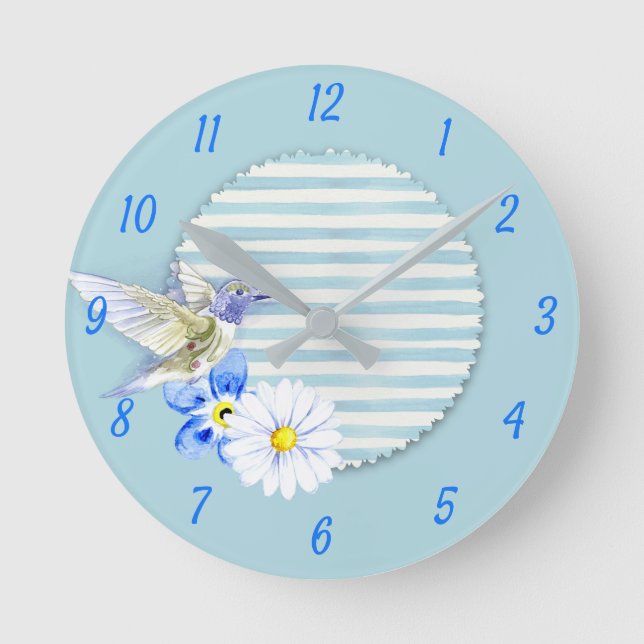 Shabby Chic Hummingbird Shades of Blue Runde Wanduhr (Vorderseite)
