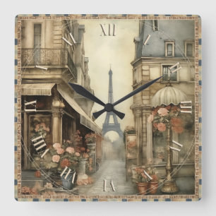 Shabby Chic in Paris Quadratische Wanduhr