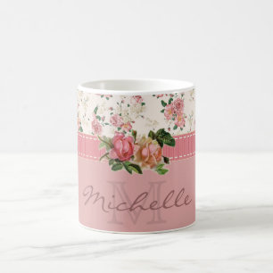 Shabby Chic-individueller Name u. Monogramm mit Tasse