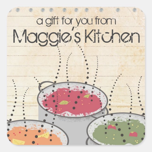 Shabby Chic Kochen dampfende Aromasoße Topf Quadratischer Aufkleber (Vorderseite)