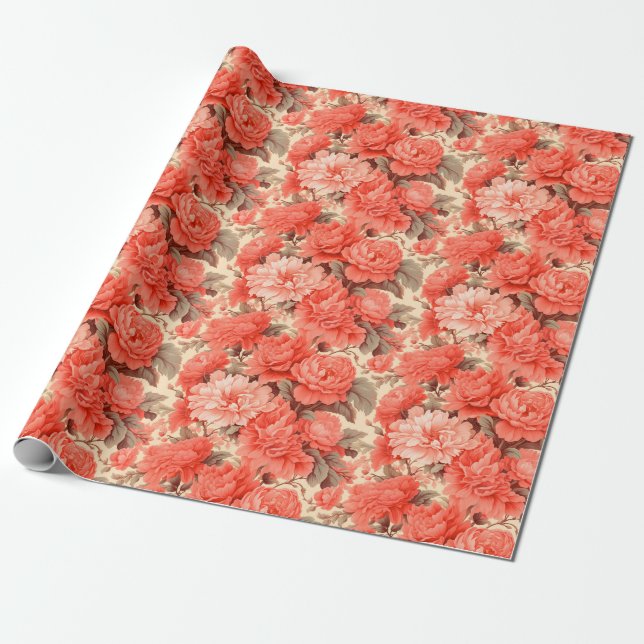 Shabby Chic-Korallen-Blume Geschenkpapier (Ungerollt)