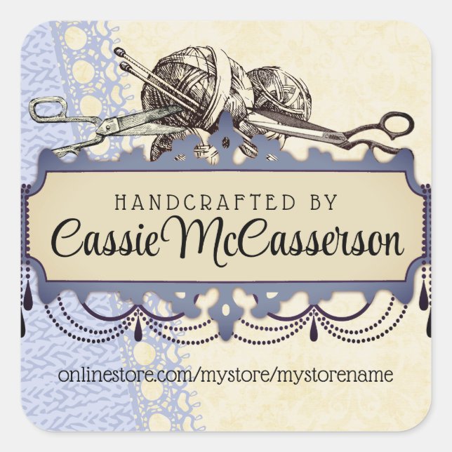 Shabby Chic Kronleuchter Stricknadeln Quadratischer Aufkleber (Vorderseite)