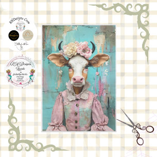 Shabby Chic Kuh in weichem Pastellton decoupage Seidenpapier