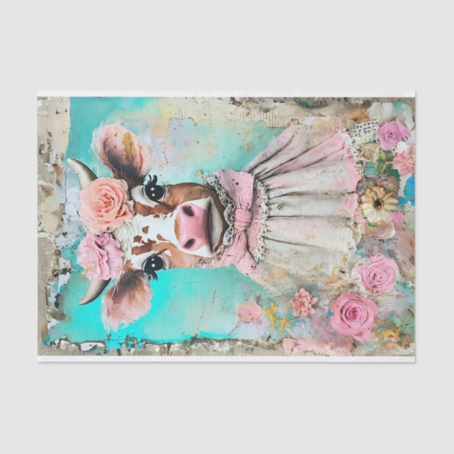 Shabby Chic Kuh mit Pastellfarben entcoupage Seidenpapier (Vorderseite)