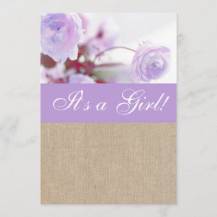 Shabby Chic Lavendel-Pfingstrose Jute Baby Shower Einladung