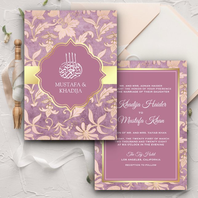 Shabby Chic Lavender Gold Floral Muslim Hochzeit Einladung (Von Creator hochgeladen)