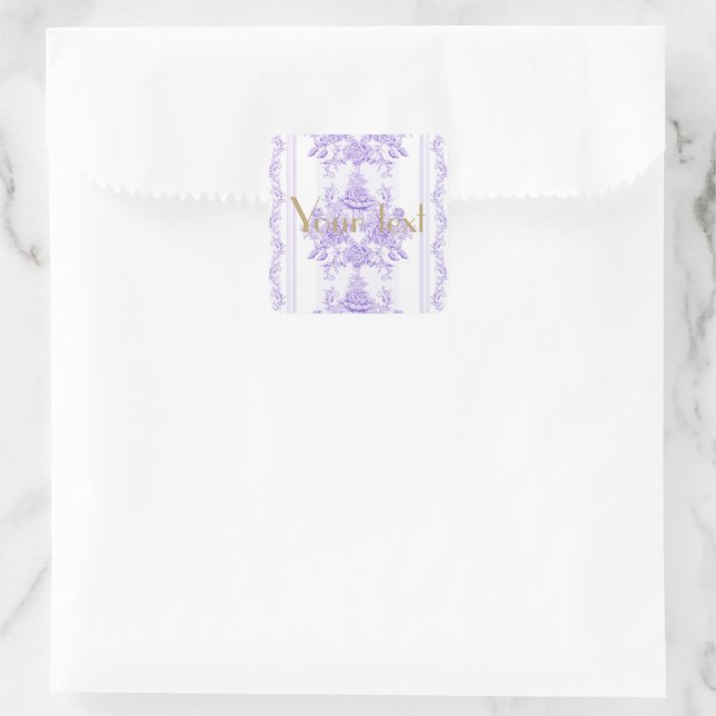 Shabby chic,lavender,toile,pattern,floral,Victoria Quadratischer Aufkleber (Tasche)
