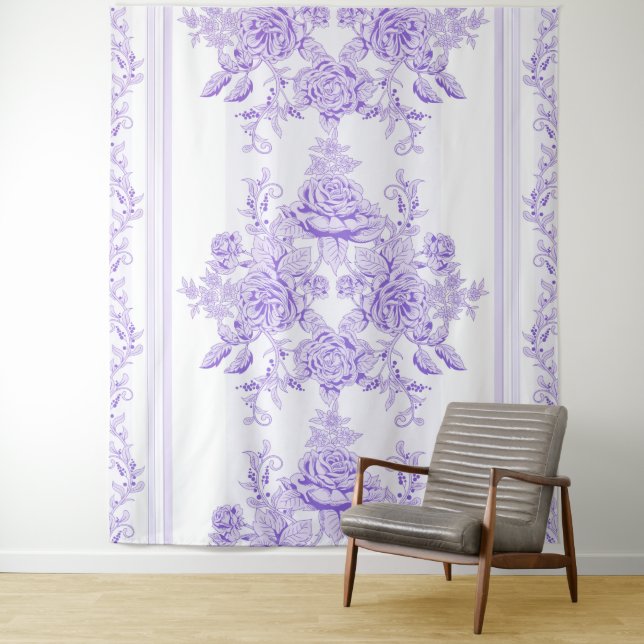 Shabby chic,lavender,toile,pattern,floral,Victoria Wandteppich (Beispiel)