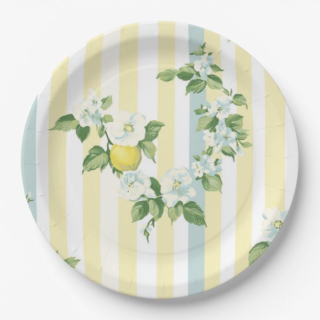 Shabby Chic Lemon Floral Series Design #11 Pappteller (Vorderseite)