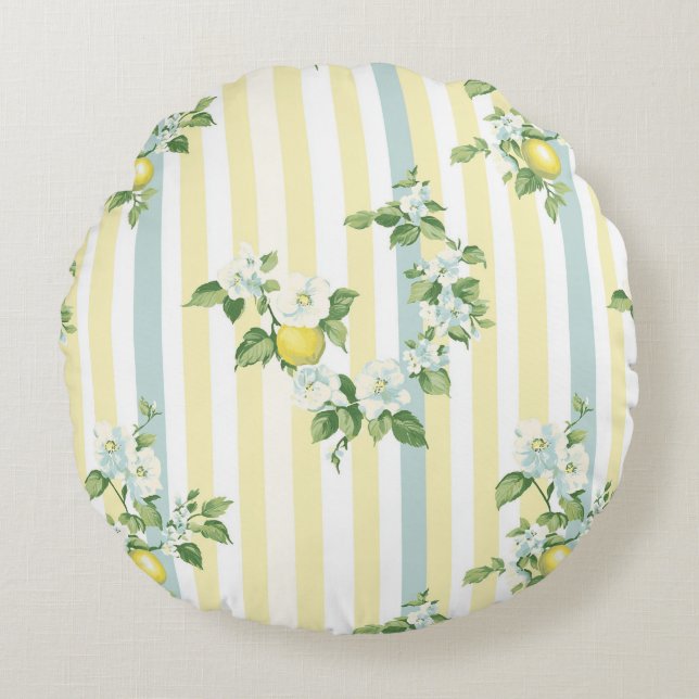 Shabby Chic Lemon Floral Series Design #11 Rundes Kissen (Vorderseite)