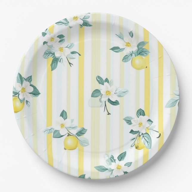 Shabby Chic Lemon Floral Series Design #12 Pappteller (Vorderseite)