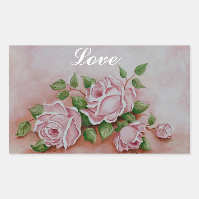 Shabby Chic Liebe Vintag Rosa Rosen Aufkleber (Vorderseite)