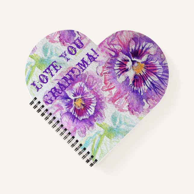 Shabby Chic Liebe You Oma Lila Pansy Notebook Notizbuch (Vorderseite)