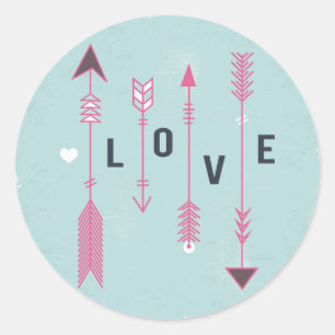 Shabby Chic Liebespfeile Blau und Rosa Vintage Runder Aufkleber