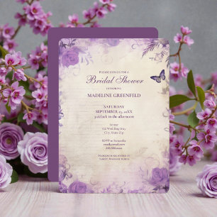 Shabby Chic Lila Lavendel Blumen Hochzeitsdusche Einladung