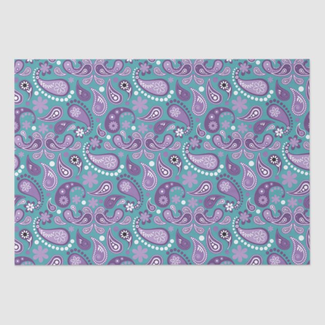 Shabby Chic Lila und blau Paisley Pattern Seidenpapier (Vorderseite)