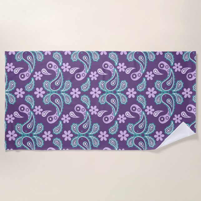 Shabby Chic Lila und blau Paisley Pattern Strandtuch (Vorderseite)