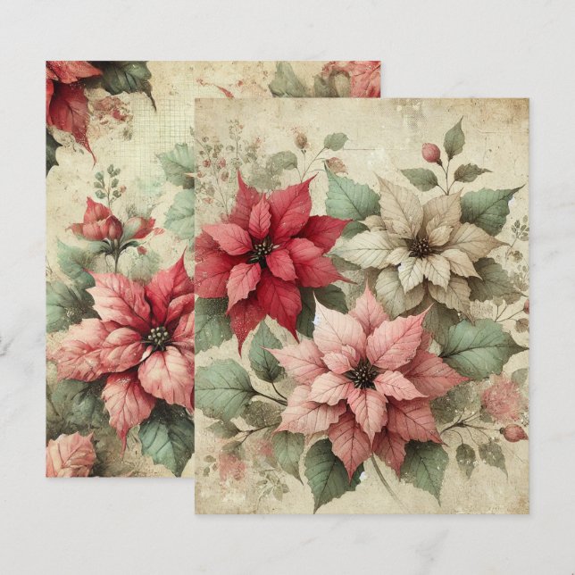 Shabby Chic Linen Poinsettias Scrapbook Paper (Vorne/Hinten)