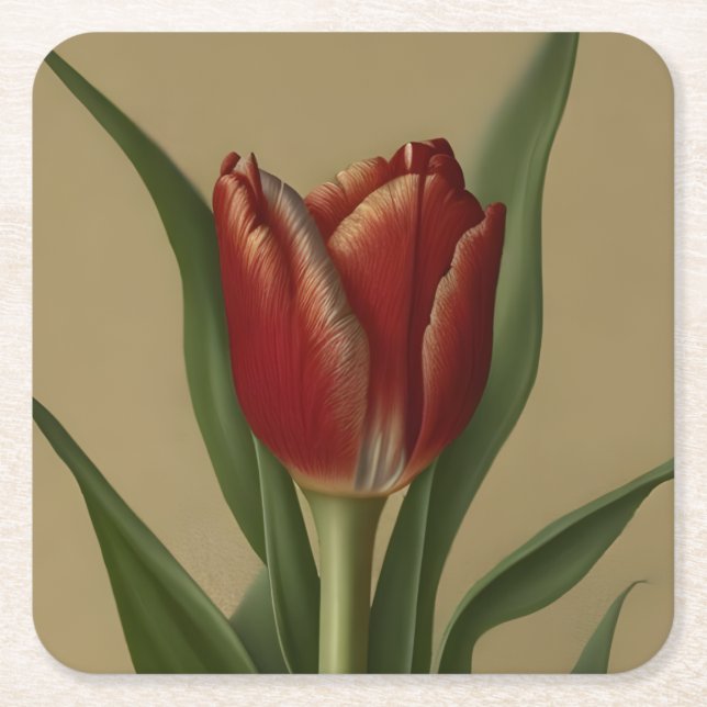 Shabby Chic Lovely Red Tulip Rechteckiger Pappuntersetzer (Vorderseite)