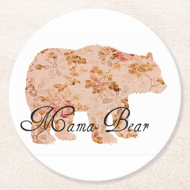 Shabby Chic Mama Bear Runder Pappuntersetzer (Vorderseite)