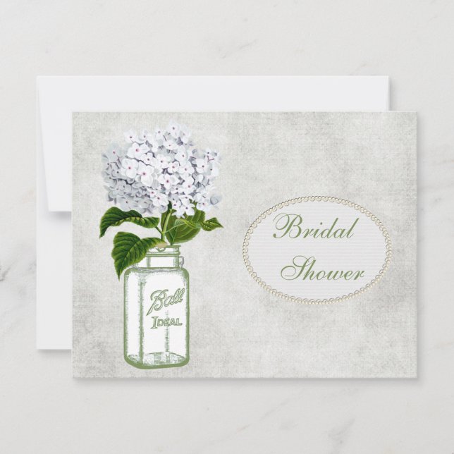 Shabby Chic Mason Jar & Hydrangea Brautparty Einladung (Vorderseite)