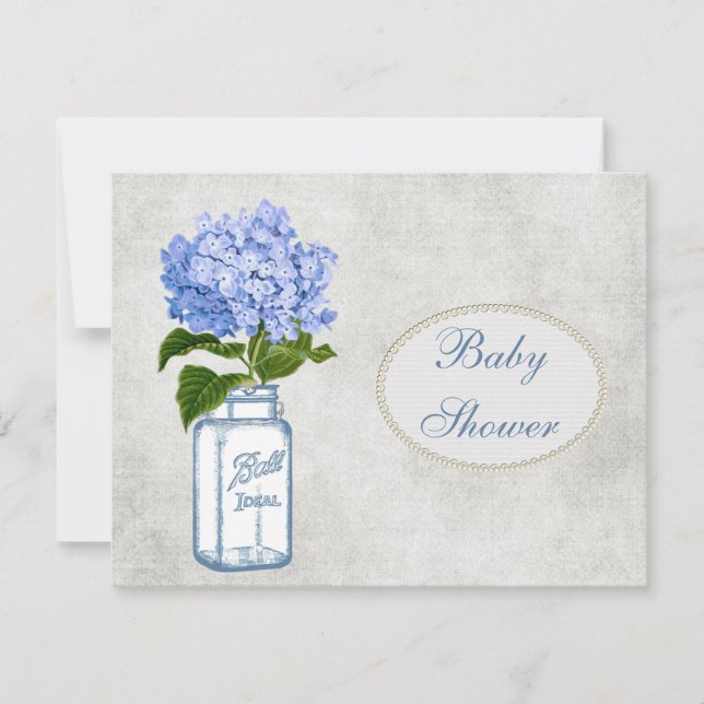 Shabby Chic-Maurerglas-u. Hydrangea-Baby-Dusche Einladung (Vorderseite)