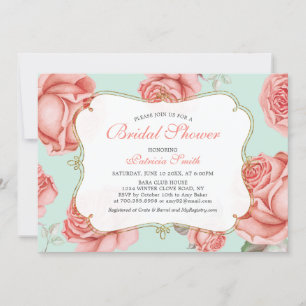 Shabby Chic Mint & Coral Bridal Dusche Einladung