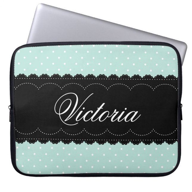 Shabby Chic Minze Black Design Individuelle Name Laptopschutzhülle (Vorderseite)