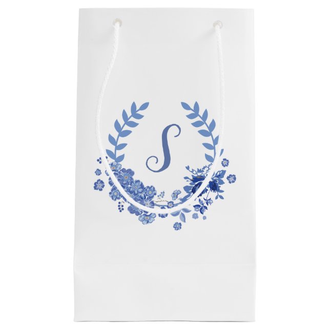 Shabby Chic Monogram Blue Design Kleine Geschenktüte (Vorderseite)