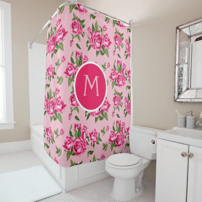 Shabby Chic Monogram Roses Bath Duschvorhang (Beispiel)