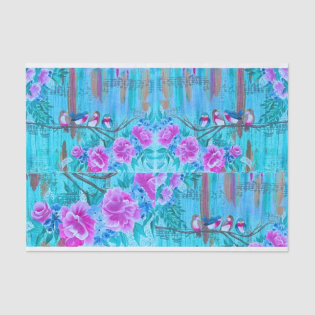 Shabby Chic Musical Birds Paper for DIY Decoupage Seidenpapier (Vorderseite)