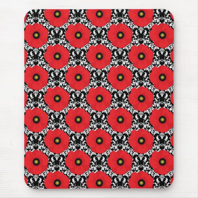 Shabby Chic-Muster in Rot, Schwarz und Weiß Mousepad (Vorne)