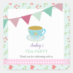 Shabby Chic Nachmittag Tee Niedlich Floral Gefalle Quadratischer Aufkleber