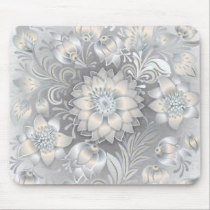 Shabby Chic-neutrales graues Weiß-mit Blumensilbe Mousepad