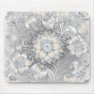 Shabby Chic-neutrales graues Weiß-mit Blumensilber Mousepad