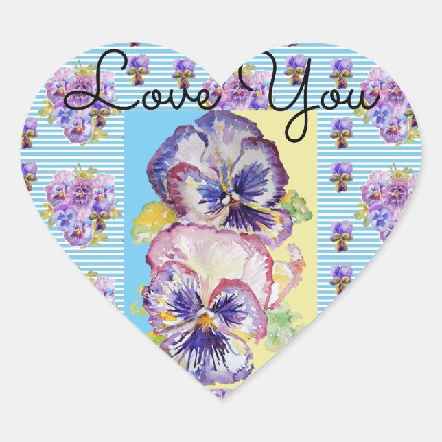 Shabby Chic Pansy Blue Liebe Heart Envelope Sticke Herz-Aufkleber (Vorderseite)