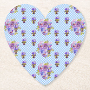 Shabby Chic Pansy Floral Blue Gingham Karos Untersetzer