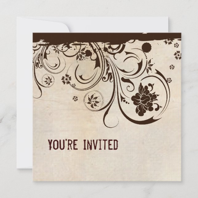 Shabby Chic Parchment und braune Spitzen Einladung (Vorderseite)