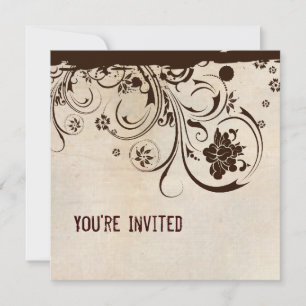 Shabby Chic Parchment und braune Spitzen Einladung