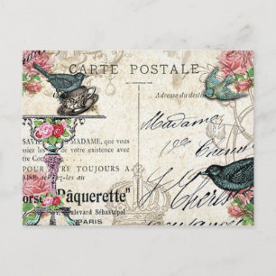 Shabby Chic Paris Bluebird Postcard Postkarte