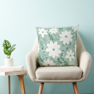 Shabby Chic Pastel Green Retro Daisy Gemustert Kissen