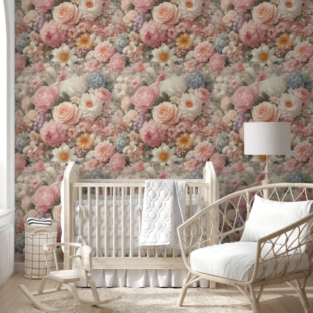 Shabby Chic Pastell Rosa Blume Tapete (Kinder)