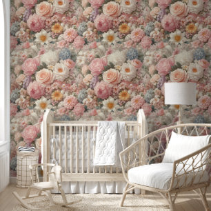 Shabby Chic Pastell Rosa Blumen Blumen Tapete