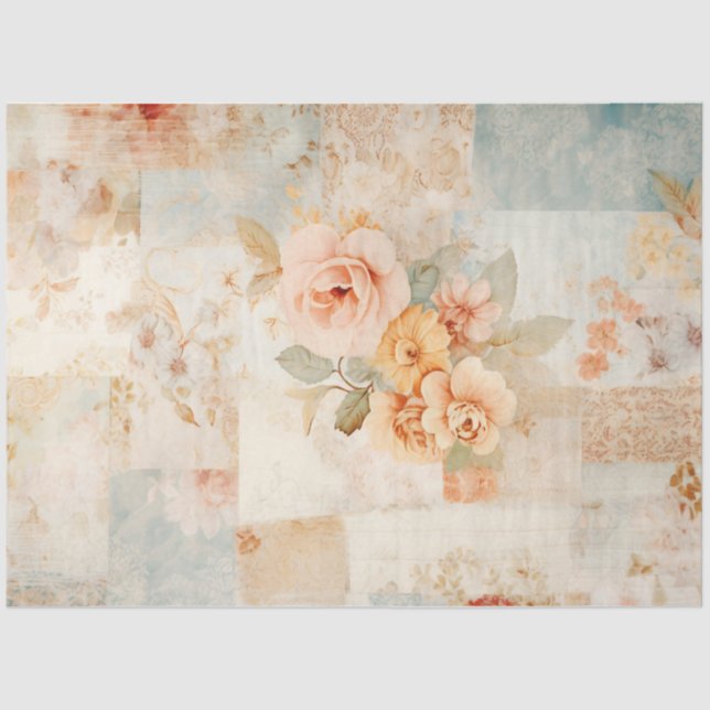 Shabby Chic pastellblau und rosa Blume Seidenpapier (Vorderseite)