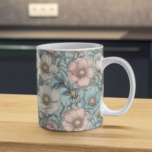 Shabby Chic Pastellfarben Rosa und Blaumohn Blume Kaffeetasse (Von Creator hochgeladen)