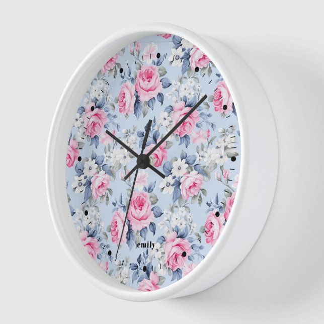 Shabby Chic Pastellrosa Rosenmuster Uhr (Winkel)